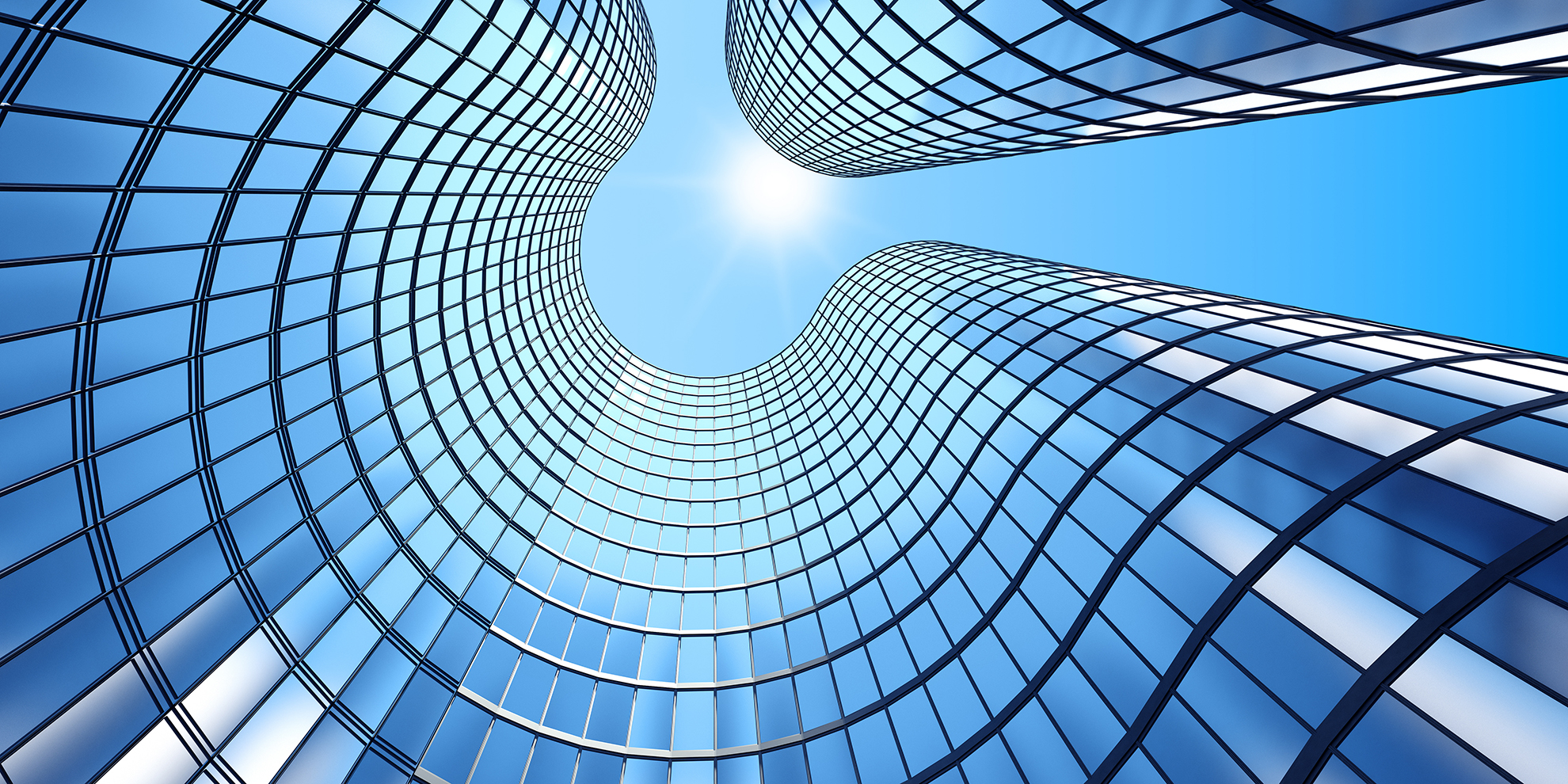 Sydney City CBD Buildings with reflective glass and the skyabove