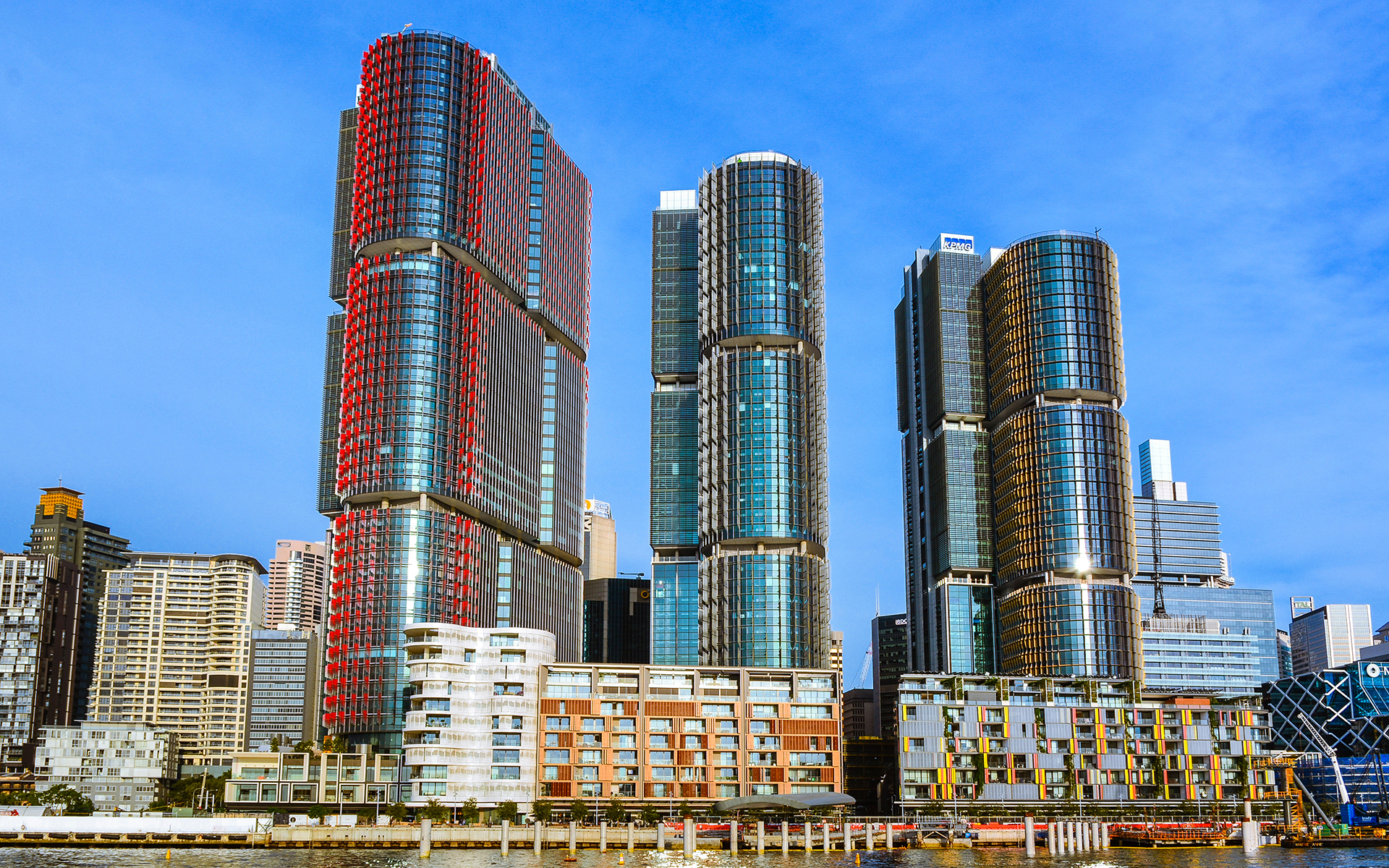Barangaroo tower 1, 2, and 3 in Sydney a view from the harbour on a sunny day