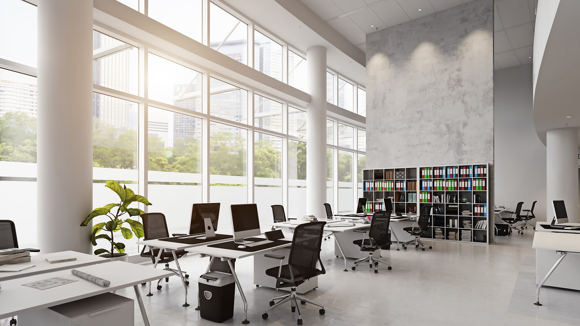 nside a commercial office tenancy with high ceilings in Sydney