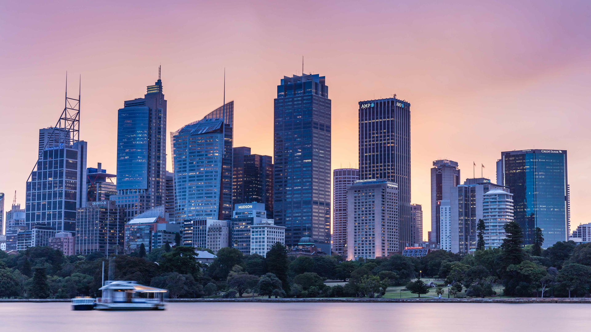 Sydney Commercial CBD Skyline view from the Harbour at Dusk