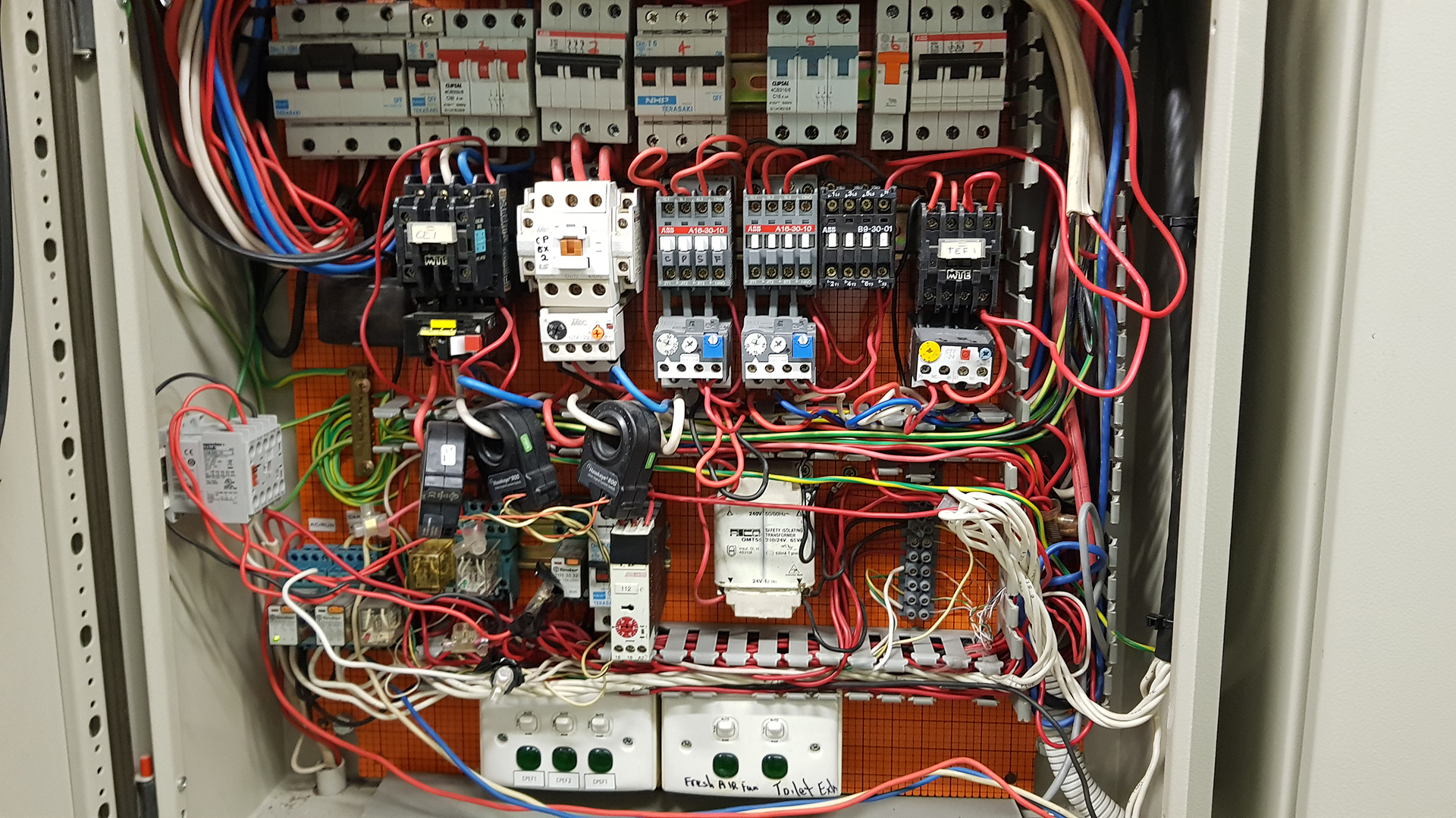 electrical Services - Mechanical Services HVAC Motor Control switchboard in urgent need of upgrade, repirs and rewiring. Non-compliant, and dangerous for severla reasons. Melbourne Subrub victoria repairs.