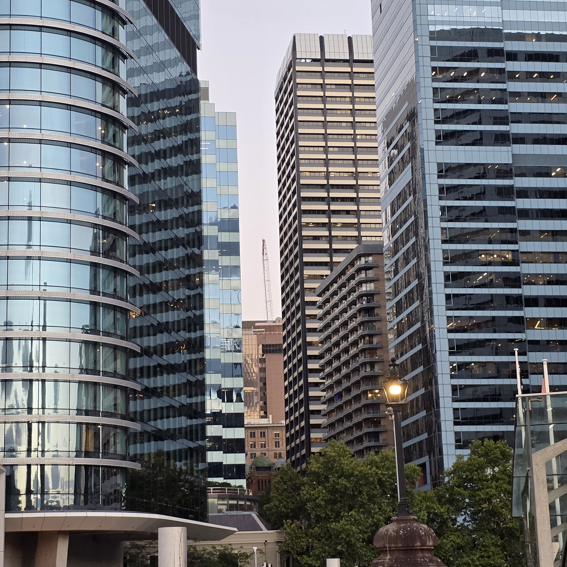 Unsupervised Buildings - Sydney CBD street view looking up to the commercial property Buildings along George Street