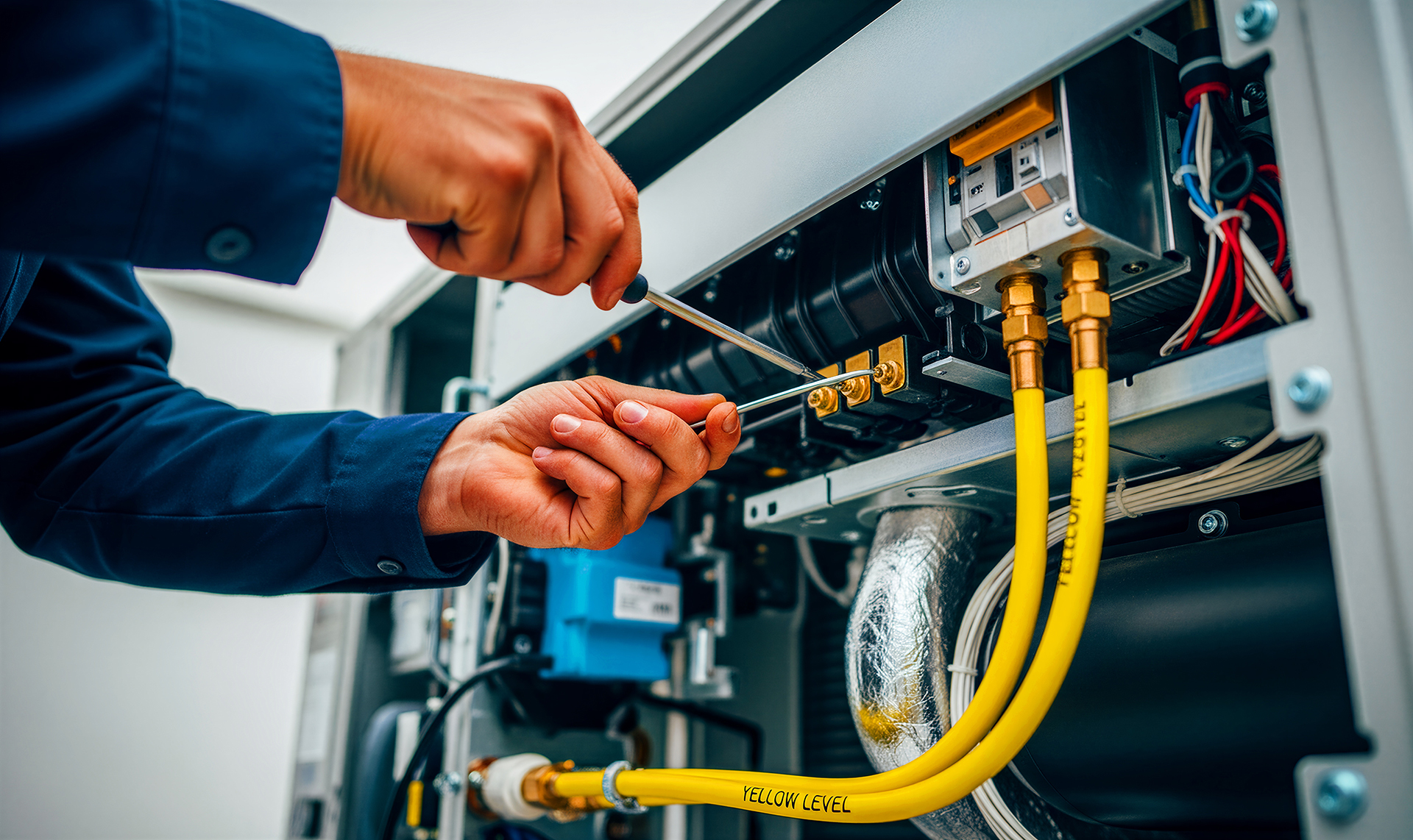 A refrigeration mechanic servicing a commercial DX packaged rooftop unit on a commercial building in Australia. The technician is inspecting refrigeration components, electrical controls, condenser coils, and airflow systems while performing HVAC maintenance and fault diagnostics. Visible on the rooftop are ductwork, isolation switches, safety barriers, and mechanical services infrastructure commonly found on commercial office buildings in Sydney and Melbourne. The image highlights preventative maintenance, HVAC reliability, energy efficiency, and the importance of skilled mechanical services technicians in maintaining commercial building performance and occupant comfort.