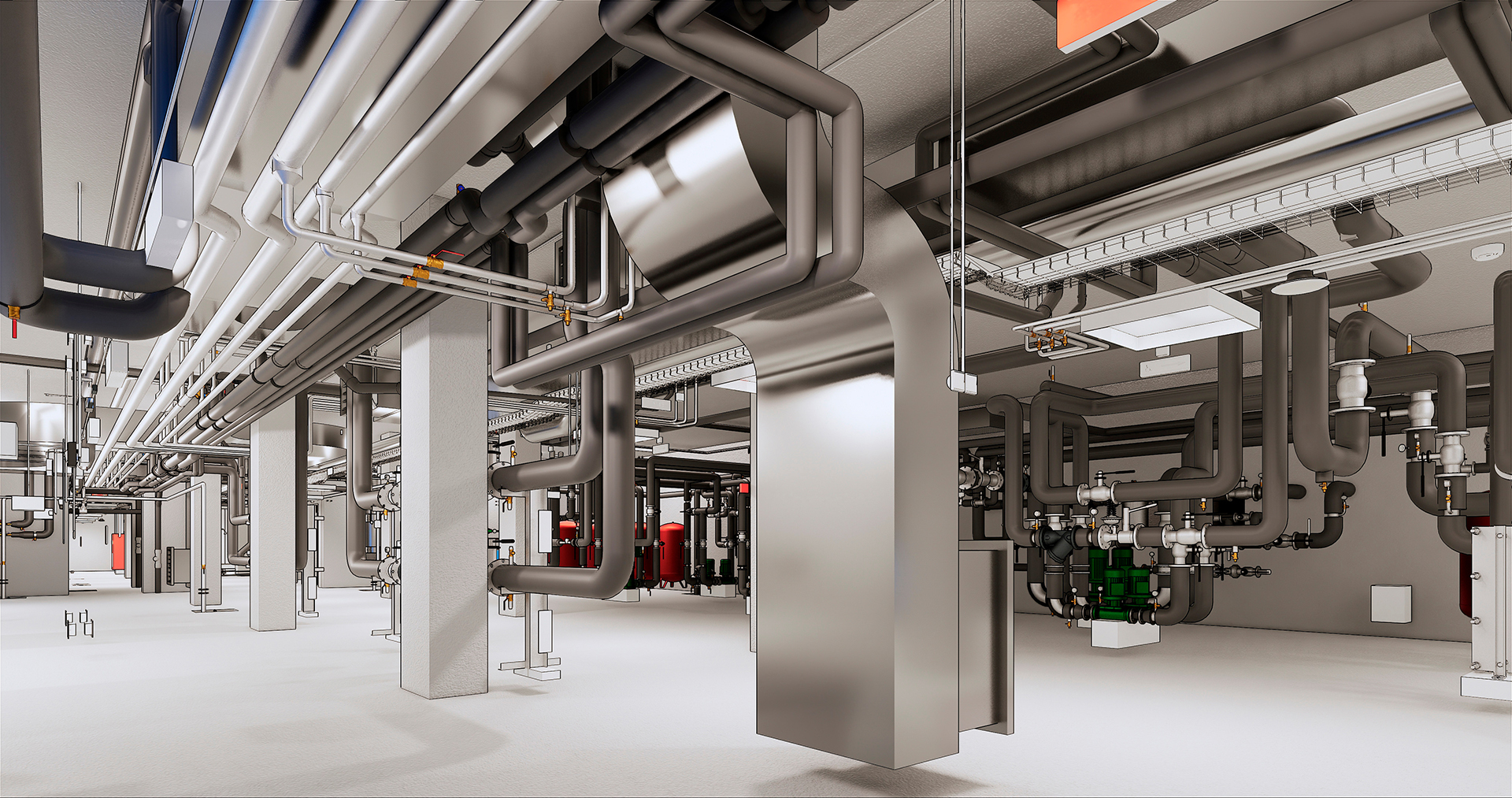 technical due diligence  -  Building Management System graphic with majoor plant room in Melbourne commercial property in St Kilda Road, huge plant room, with VLVES, DUCTWORK, PIPES, CHILLERS, BOILERS, control peripherials and much more