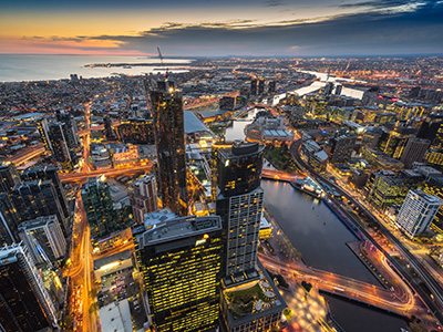 Skyline view of Melbourne buildings commercial and residential